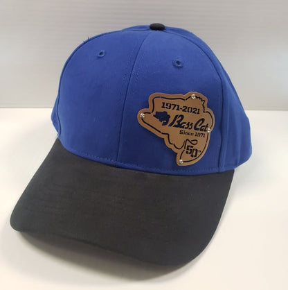 Bass Cat 50th Anniversary Badge Hat-Royal Blue Black Bill Cloth