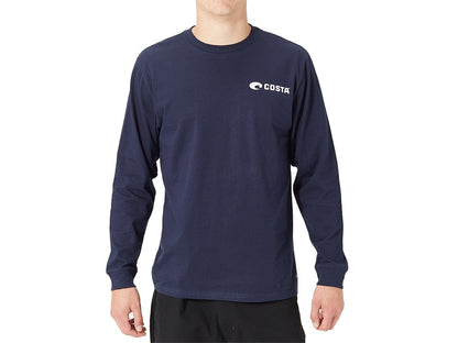 New Authentic Costa Del Mar Long Sleeve Emblem Bass Navy T-Shirt Medium