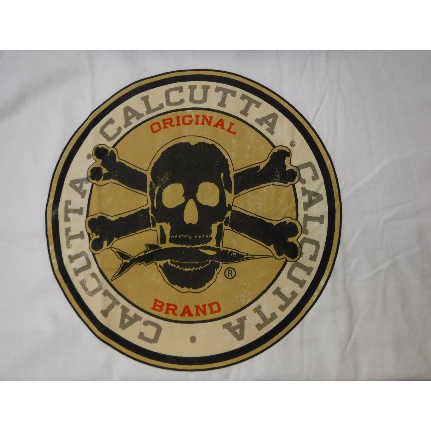 New Authentic Calcutta Short Sleeve Shirt White/ Front Black Original Small Logo/ Circle Patch Logo on Back 2XL