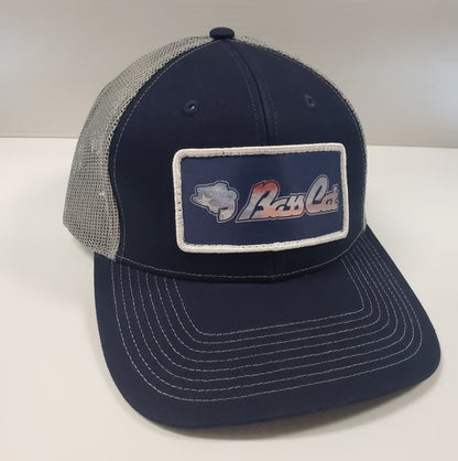 Bass Cat Mesh Flag Patch Hat-Gray/Navy Mesh/Flag Pattern  Logo