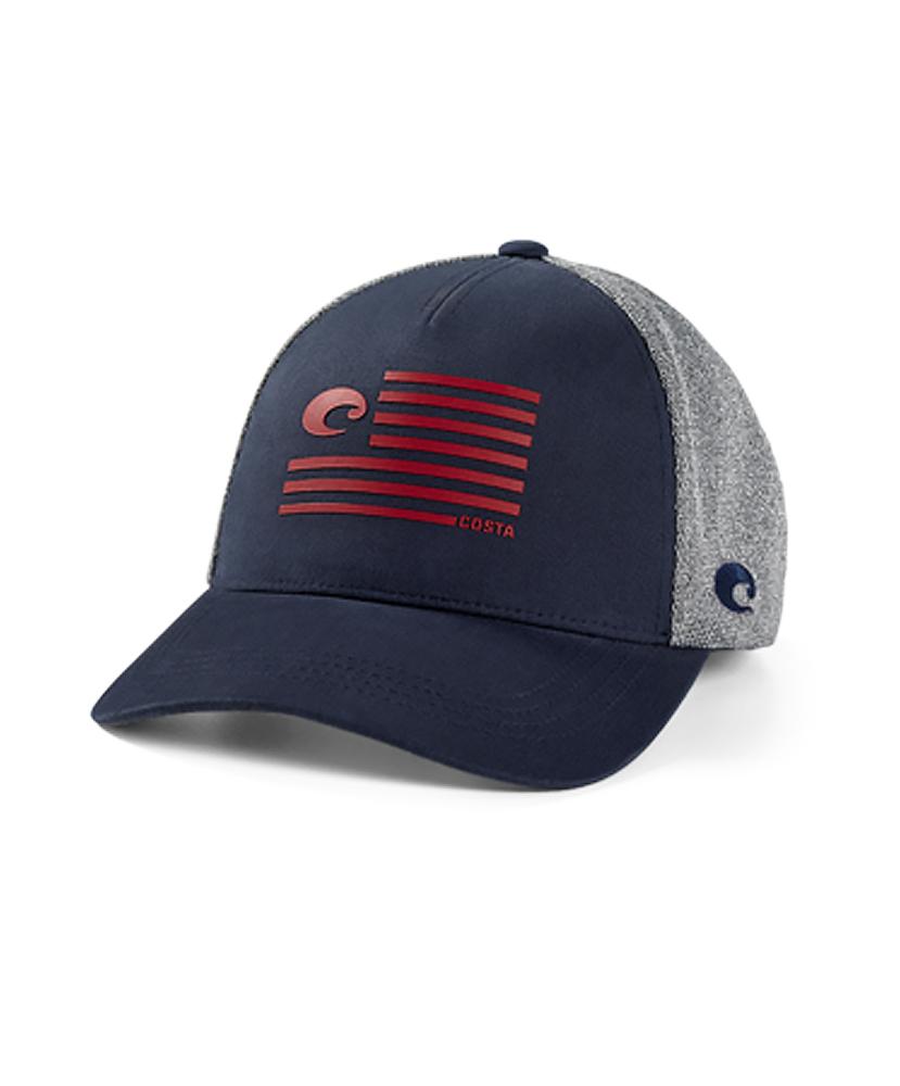 New Authentic Costa Del Mar Navy Heather Twill Trucker Pride Hat