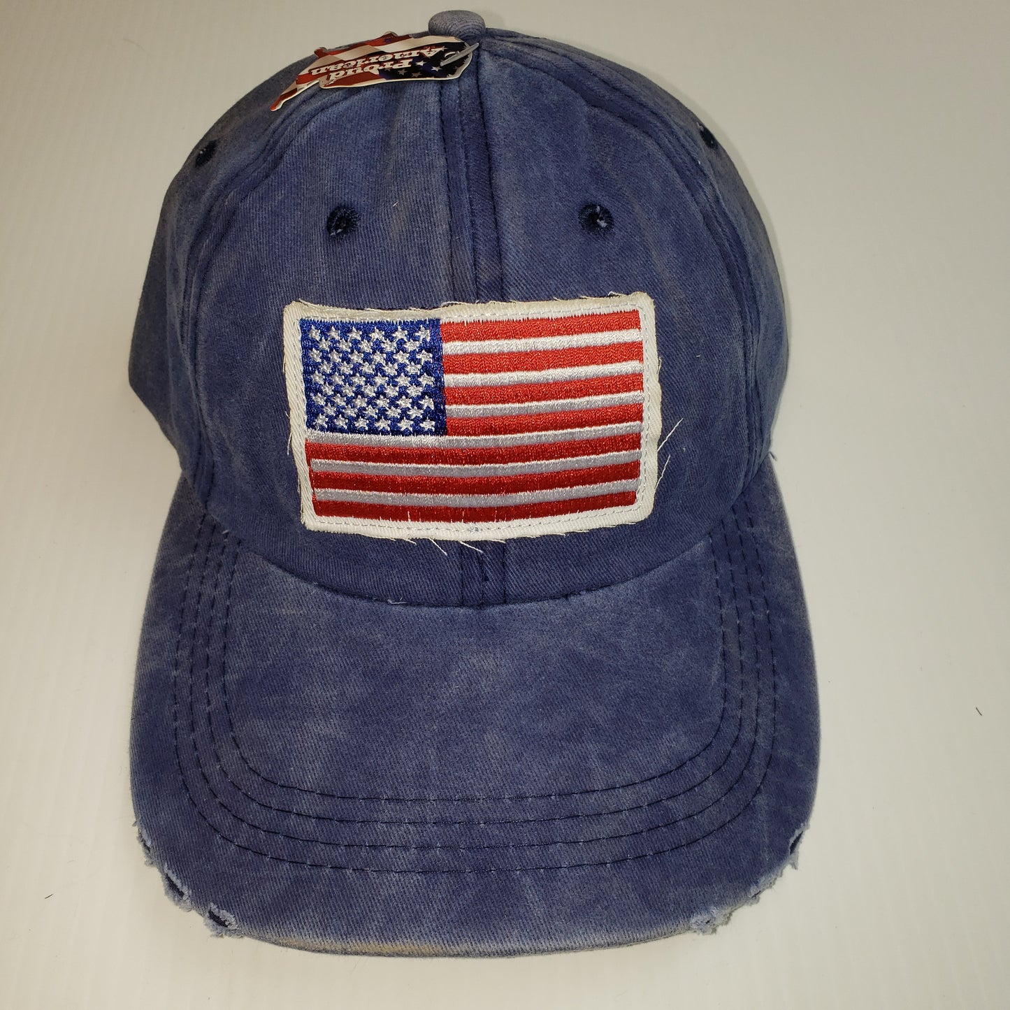 Proud American Distressed Hat w/ American Flag Patch Blue