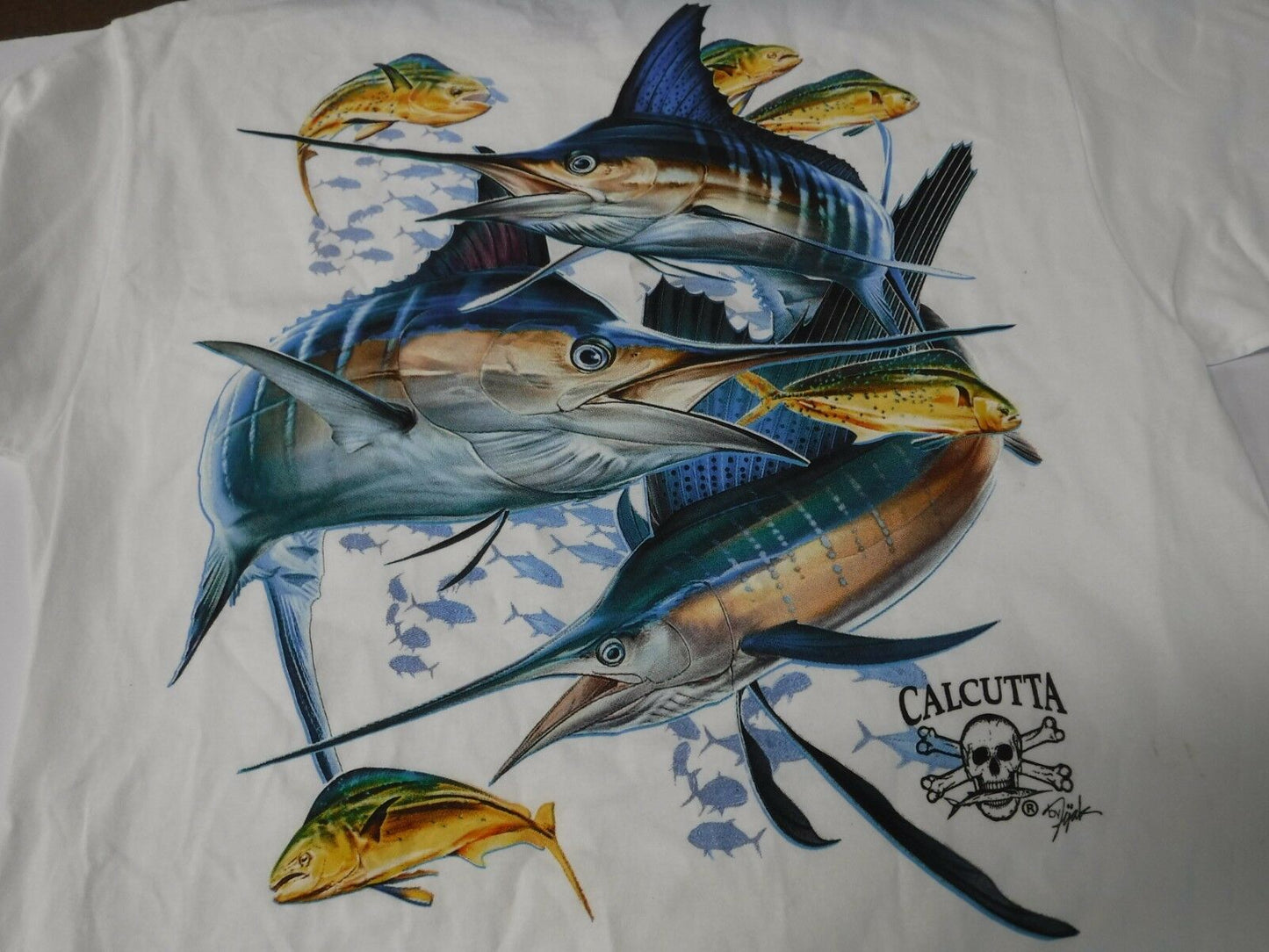 New Authentic Calcutta Short Sleeve Shirt  White/ Front Pocket/ Back Grand Slam Large