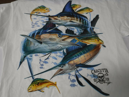 New Authentic Calcutta Short Sleeve Shirt  White/ Front Pocket/ Back Grand Slam Large