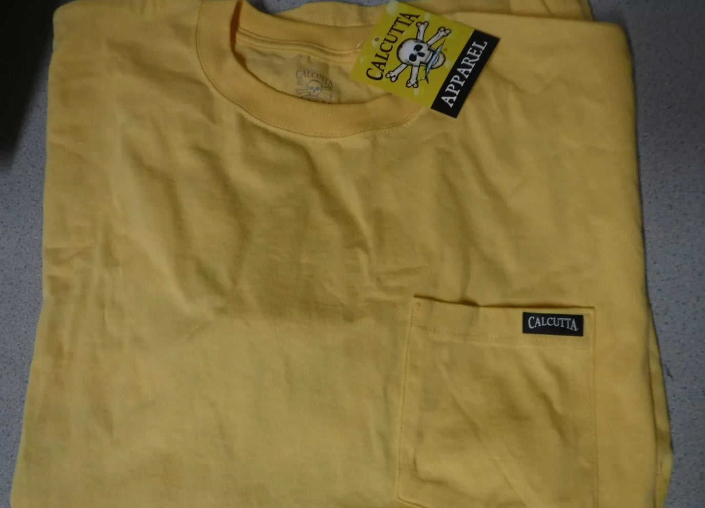 New Authentic Calcutta Short Sleeve Shirt Gold/ Front Pocket/ Back Original Logo with P.I.T.B. Large
