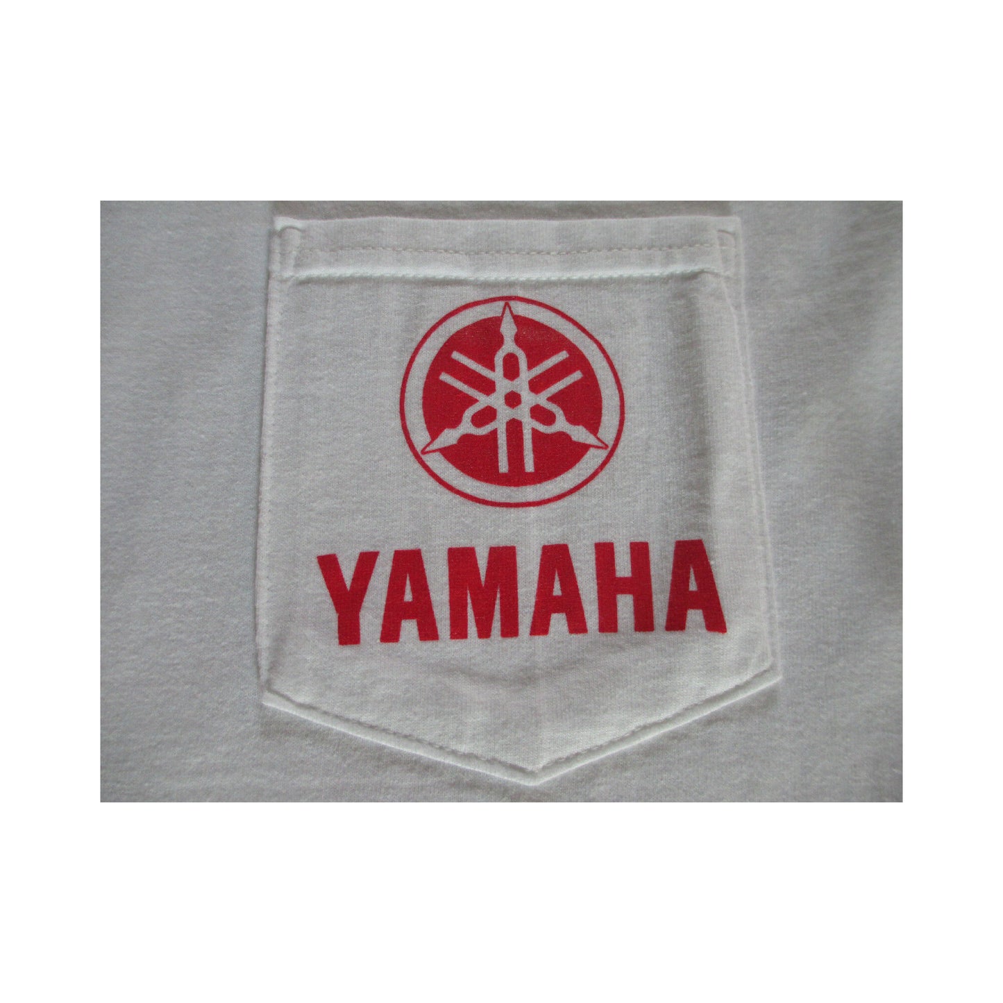 New Yamaha Short Sleeve T-shirt White w/ Front Pocket w/ Yamaha Logo/ Back Bass Fish XL