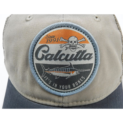 New Authentic Calcutta Hat Khaki/ Navy Blue Bill/ It's in Your Bones Logo/ Khaki Mesh