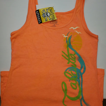 New Authentic Calcutta Tank Orange/ Front Vertical Wave Logo Medium