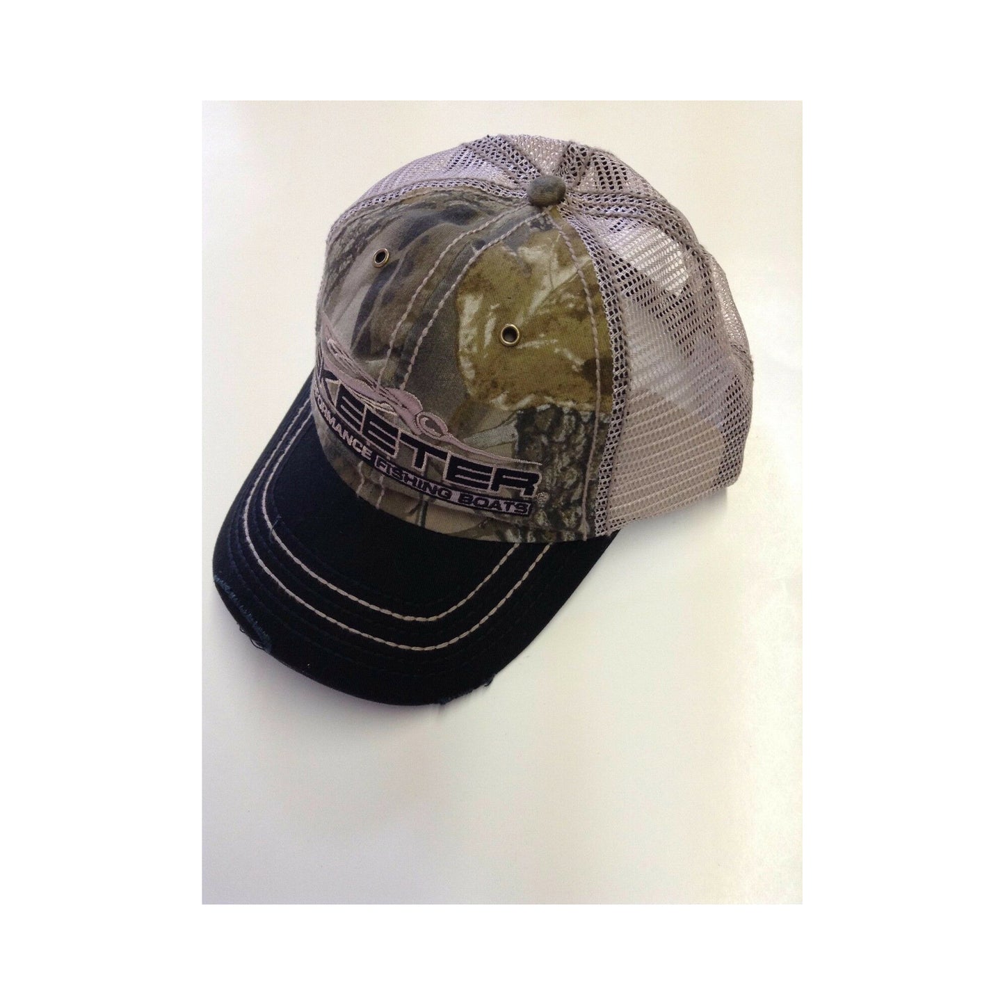 New Authentic Skeeter Distressed Hat Camo Black Bill Khaki Mesh