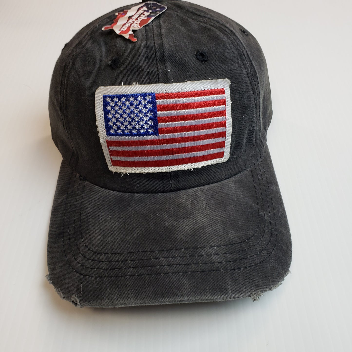 Proud American Distressed Hat w/ American Flag Patch Black