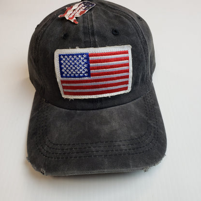 Proud American Distressed Hat w/ American Flag Patch Black