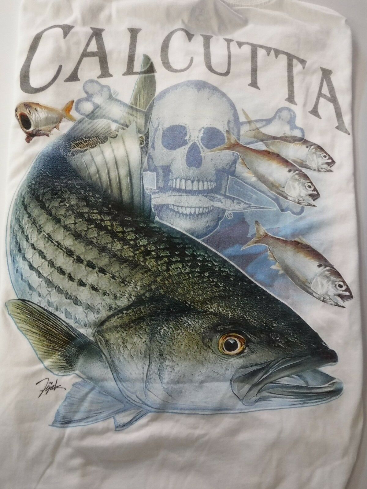 New Authentic Calcutta Short Sleeve Shirt  White/ Front Pocket/ Back Striper/Faded Logo  XLarge