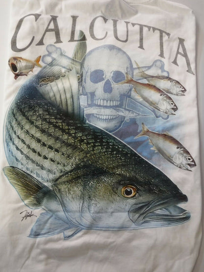 New Authentic Calcutta Short Sleeve Shirt  White/ Front Pocket/ Back Striper/Faded Logo  XLarge