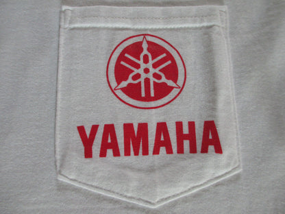 New Yamaha Short Sleeve T-shirt w/ Front Pocket w/ Yamaha Logo White/ Back Boat and Fish XL