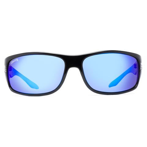 New Authentic Calcutta Express Sunglasses Black Frame/ Polarized Blue Mirror Lens