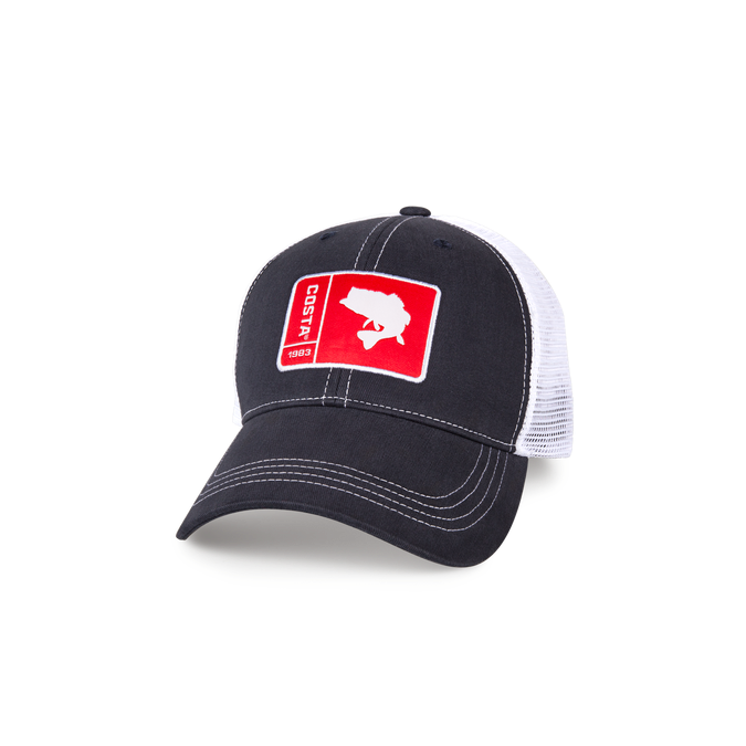 New Authentic Costa Hat Adjustable Navy Original Bass Patch White Mesh