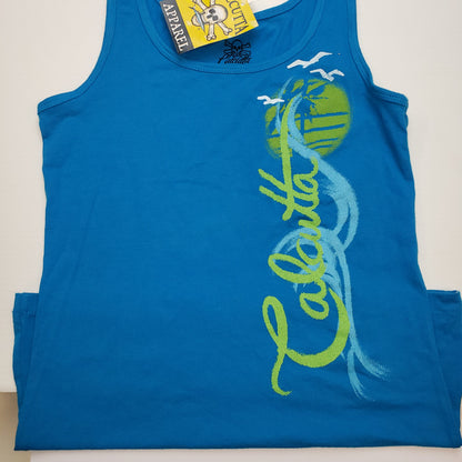 New Authentic Calcutta Tank Turquoise/ Front Vertical Wave Logo Medium