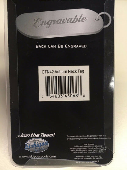 New Auburn University Dog Neck Tag/ Engravable
