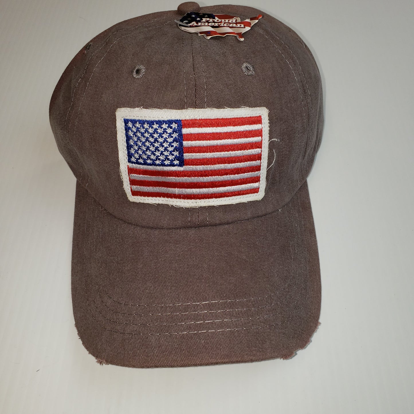 Proud American Distressed Hat w/ American Flag Patch Brown