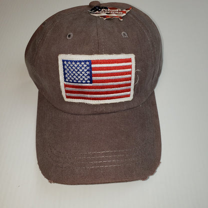 Proud American Distressed Hat w/ American Flag Patch Brown