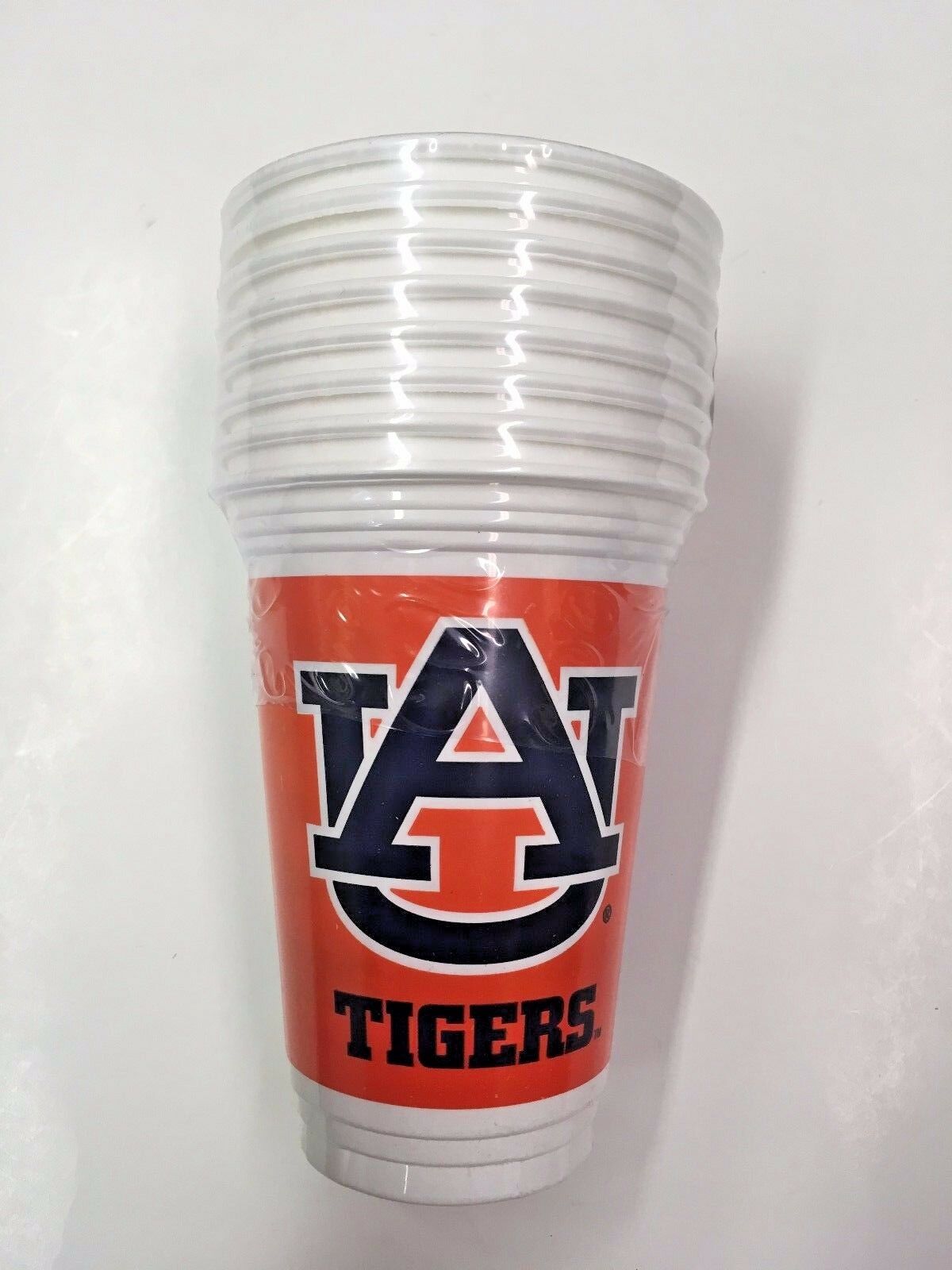 New Officially Licensed Auburn 16oz/ 8 Pack Beverage Cup White/ 1 Side Orange UA/ 2nd Side Blue UA