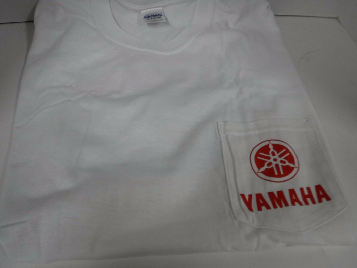 New Yamaha Short Sleeve T-shirt w/ Front Pocket w/ Yamaha Logo White Salt Water Fish Medium